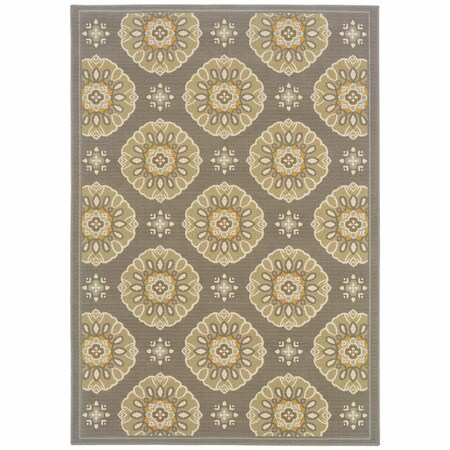 Palacedesigns 9 x 13 ft. Grey Gold Floral Medallion Discs Indoor & Outdoor Area Rug - Grey - 9 x 13 ft. PA3647699